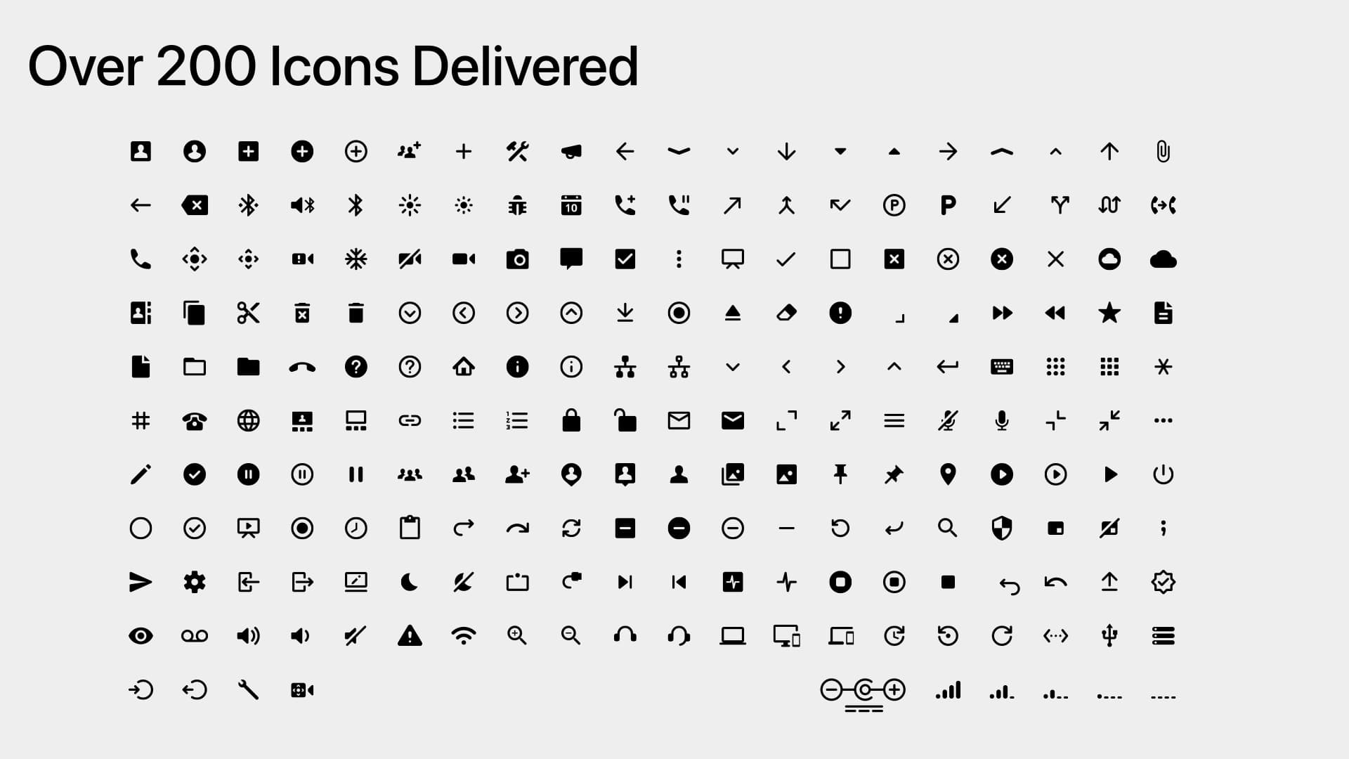 Complete slide showing more than 200 icons in the unified Polycom system